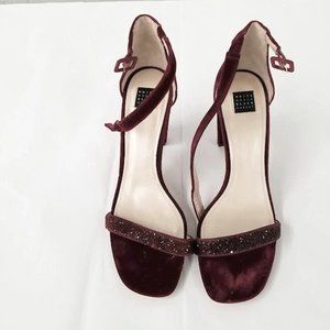 White House Black Market Women's Red Velvet Ankle Strap Heels Size 10M